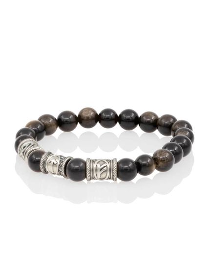 Браслет из натурального обсидиана с рунами Одал, Тейваз, Феху - Достижений целей, вид сбоку 2