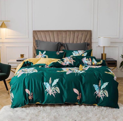 Постельное белье ЕВРО (двуспалка) Египетский Хлопок Зеленый с желтым