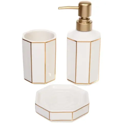 Набор для ванной из 3-х предметов керамический «Грани» белый