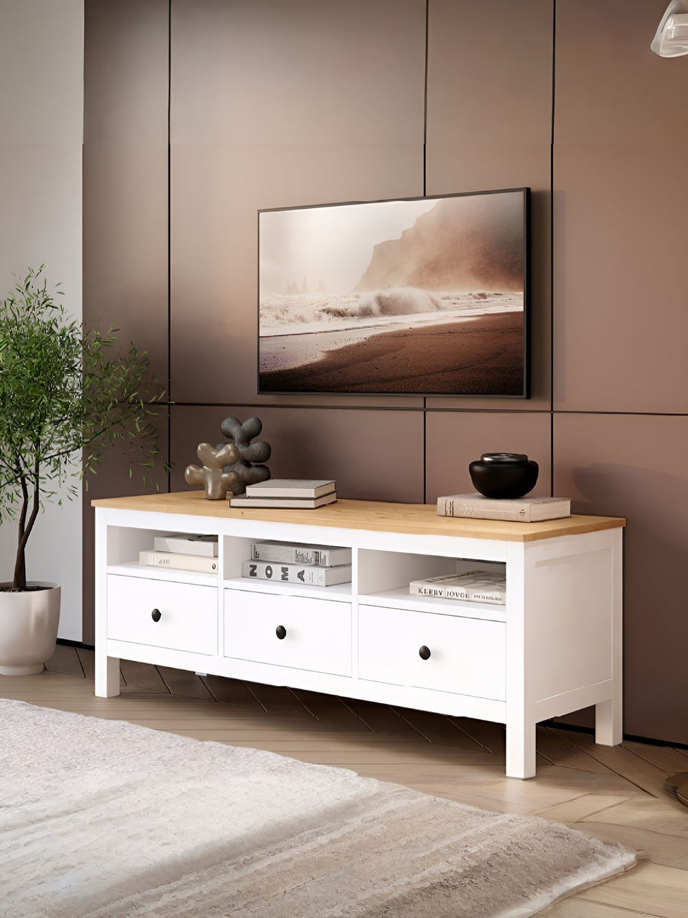 IKEA ТВ-тумба HEMNES, белая/св-коричневая, 124*57*46, КЫМОР (ИКЕА ХЕМНЭС)