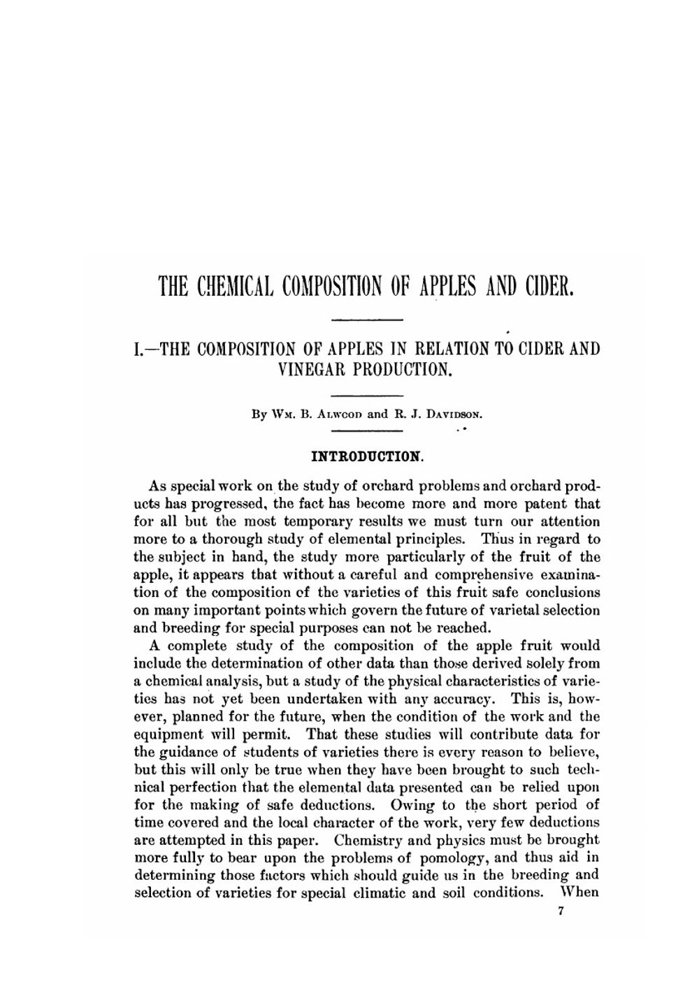 The chemical composition of apples and cider. I. The composition of apples in relation to cider and | Alwood, William Bradford