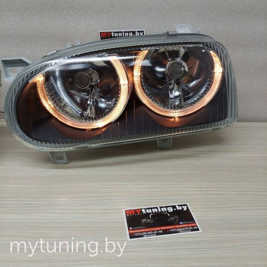 Передние фары VW Golf 3 angel eyes black