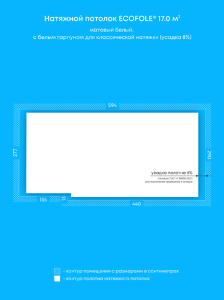 Натяжные потолки: 17 м2, 0.5 м2