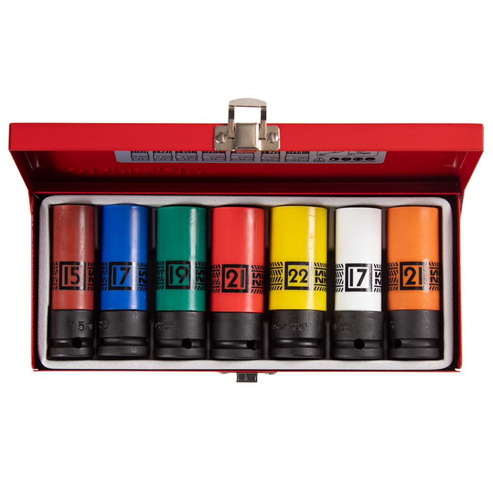 KING TONY (44907MP) Набор глубоких ударных торцевых головок 1/2", шестигранные, 15-22 мм, 7 предметов