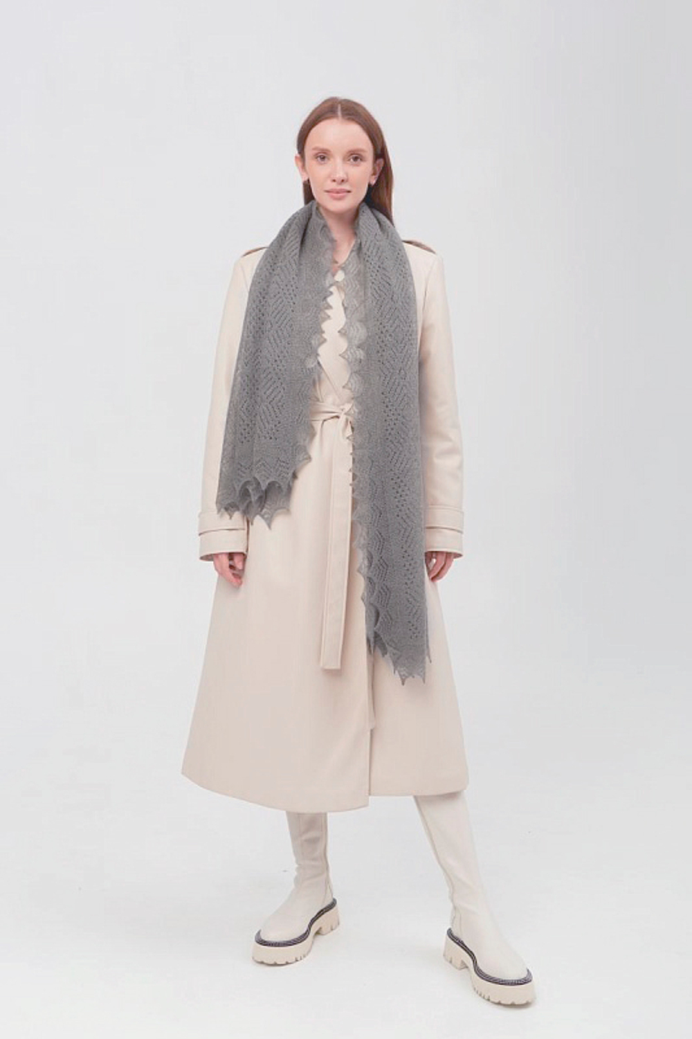 Оренбургский пуховый палантин с шелком АШ16070-03 серый