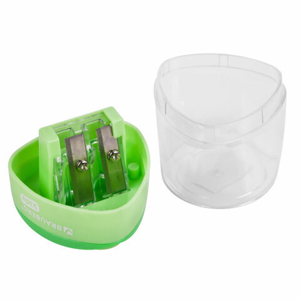 Точилка BRAUBERG KIDS "MAXI", 2 отверстия, с большим контейнером, трехгранный корпус, цвета ассорти, 271945
