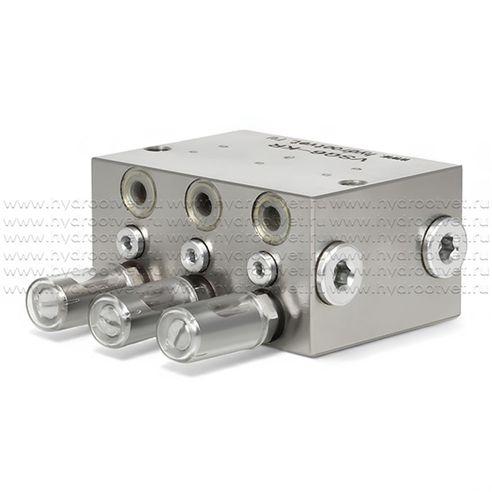 VSG6-KR - Питатель для двухлинейных систем смазки с рабочим давлением 400 бар, количество выходов 6, максимальная доза 2,3 мл/цикл, с регулятором и индикатором