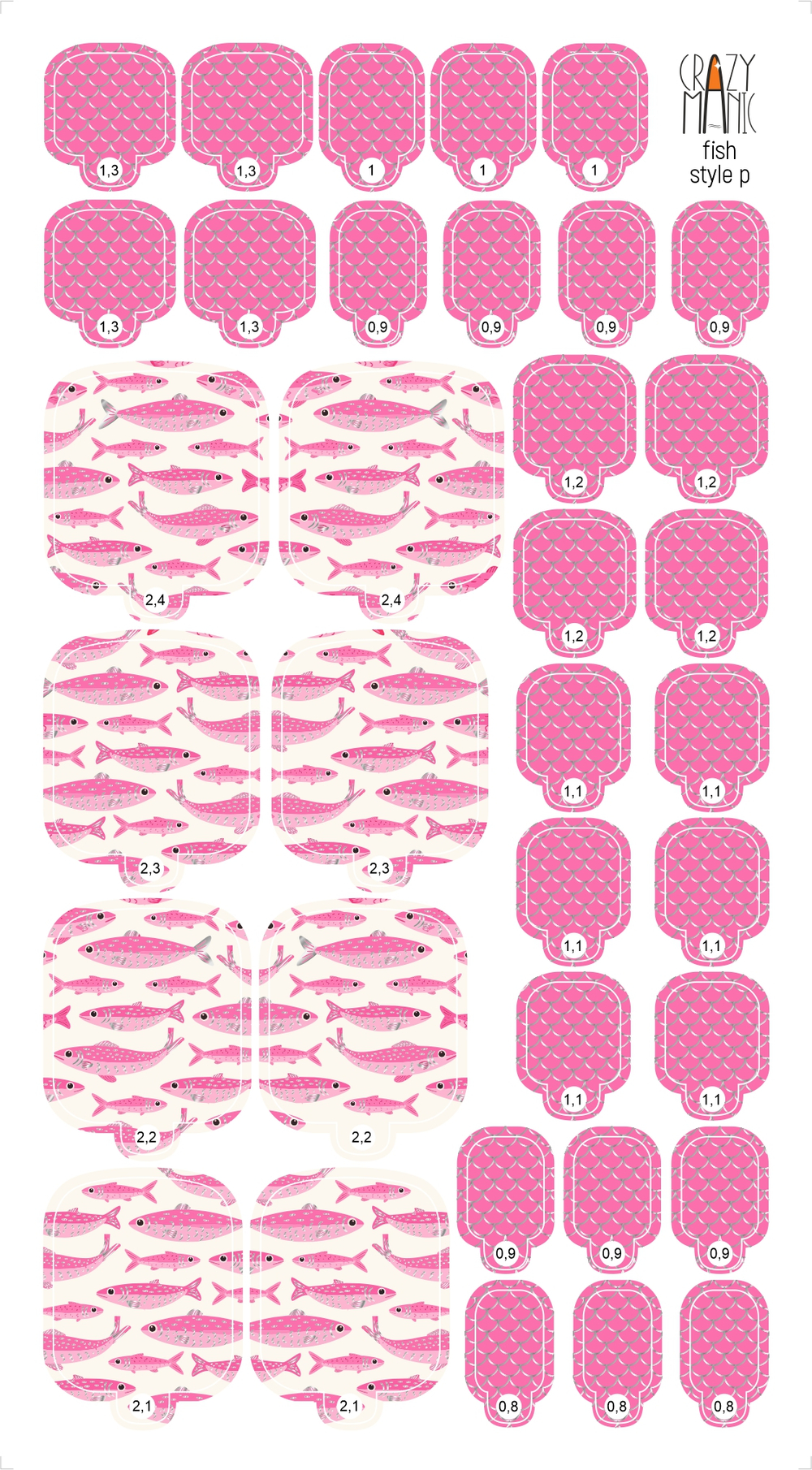 Crazy Manic Плёнки для ногтей для педикюра fish style p