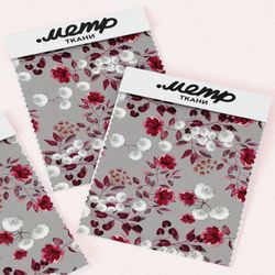 Ткань шелк Армани хризантемы красные и белые