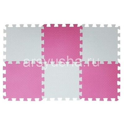 Коврик-пазл BABYPUZZ (6 плит 33x33x1см, ~0,65кв.м./уп) Бело-розовый