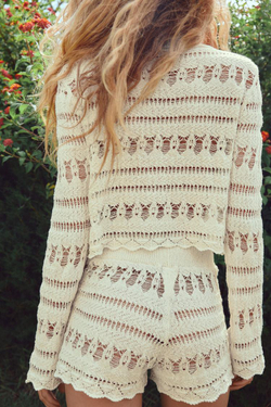 ZARA ТОП ИЗ КРУЖЕВА КРОШЕ, ЭКРЮ