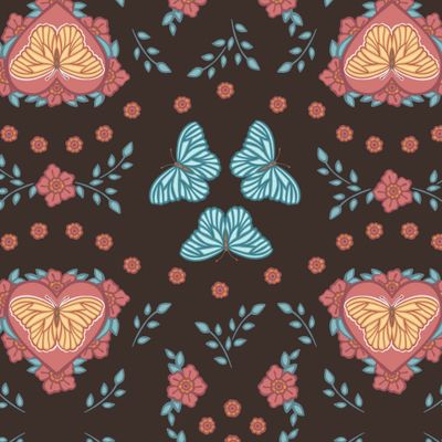 Pattern gentle butterflies dark background illustration