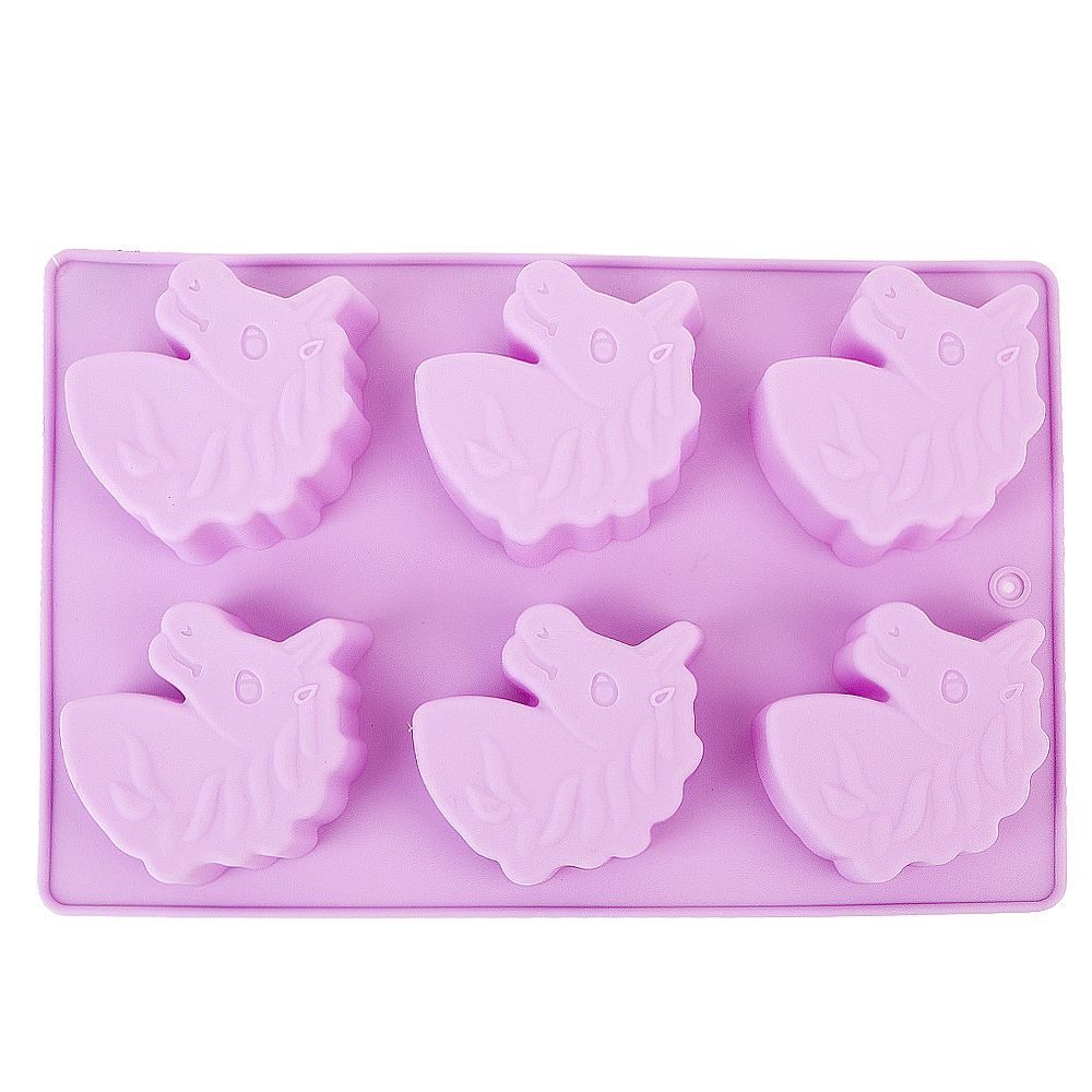 Форма силиконовая для выпечки 6 ячеек "Единорог" 6,5*7*3см/ 26*17*3см. (4вида) (силикон)