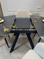 Круглый раздвижной стол "Бонжур", керамогранит, черный мрамор и стулья "Версаль"