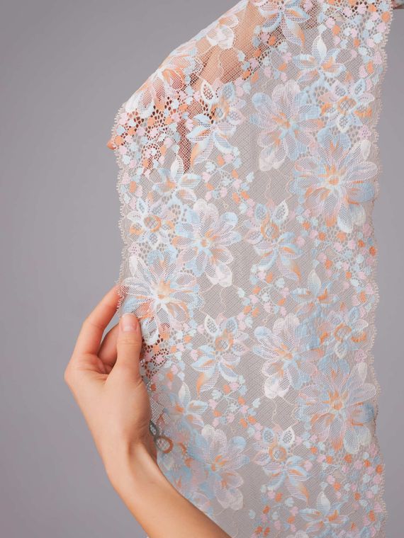 03-285 ОПТ Кружево эластичное 20 см, бежевый/голубой/розовый