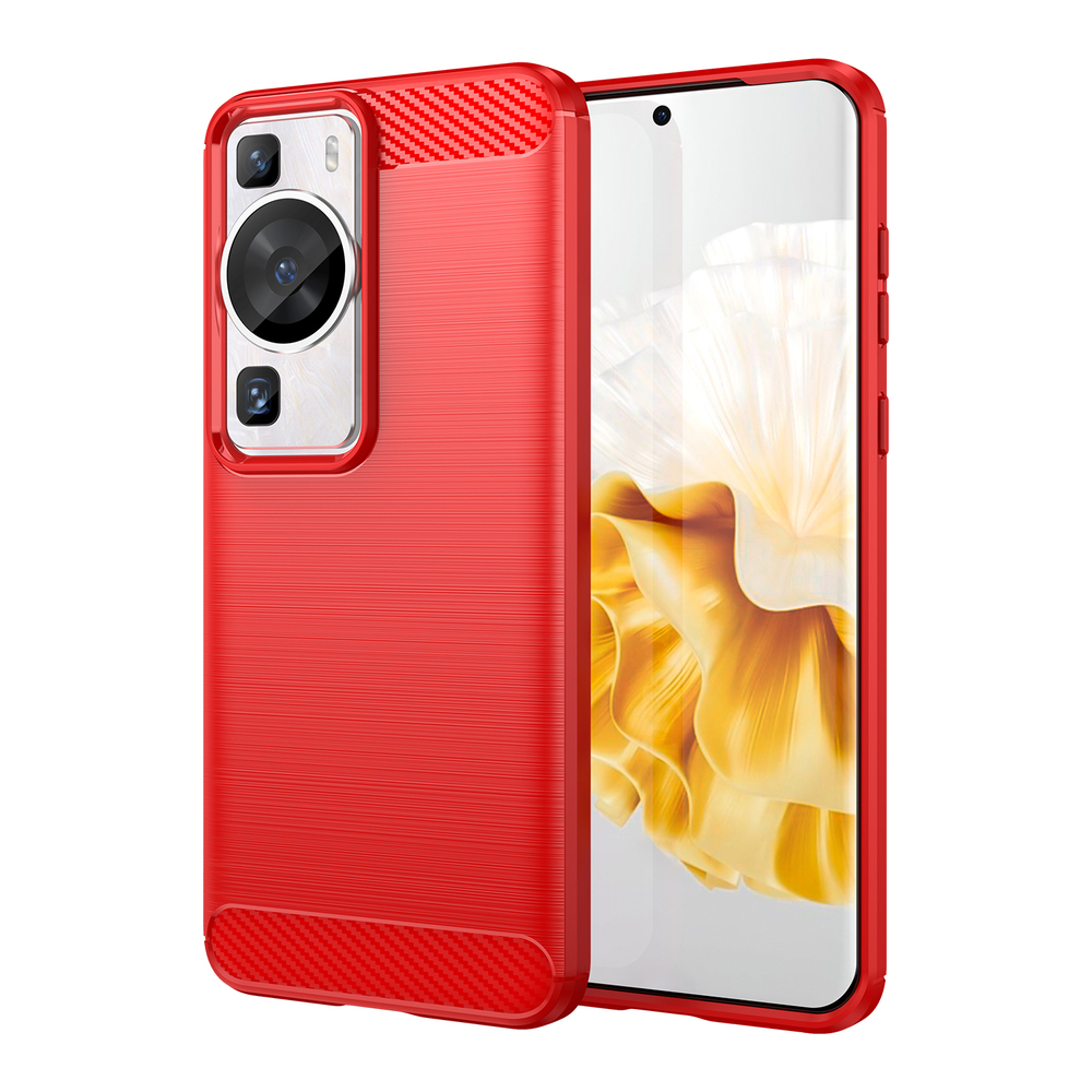 Мягкий чехол красного цвета на Huawei P60 и P60 Pro, серия Carbon (дизайн в стиле карбон) от Caseport