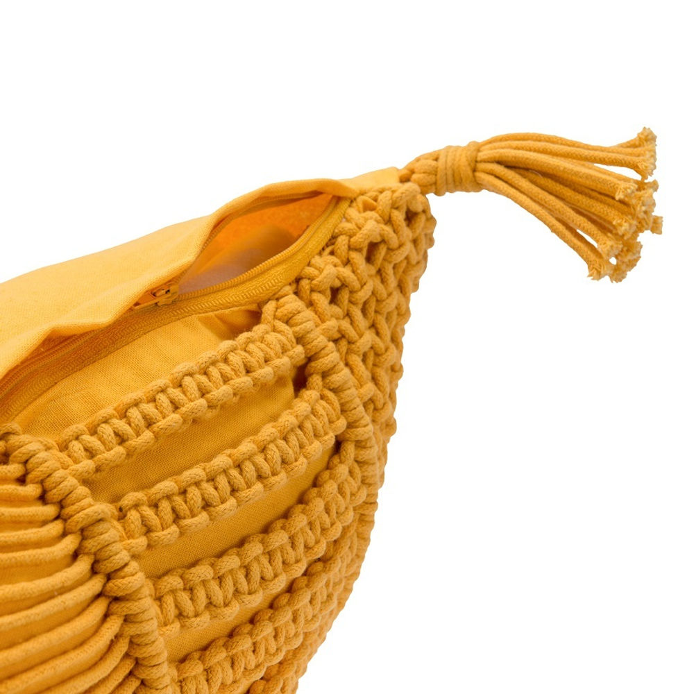 Чехол на подушку макраме горчичного цвета из коллекции ethnic, 35х60 см