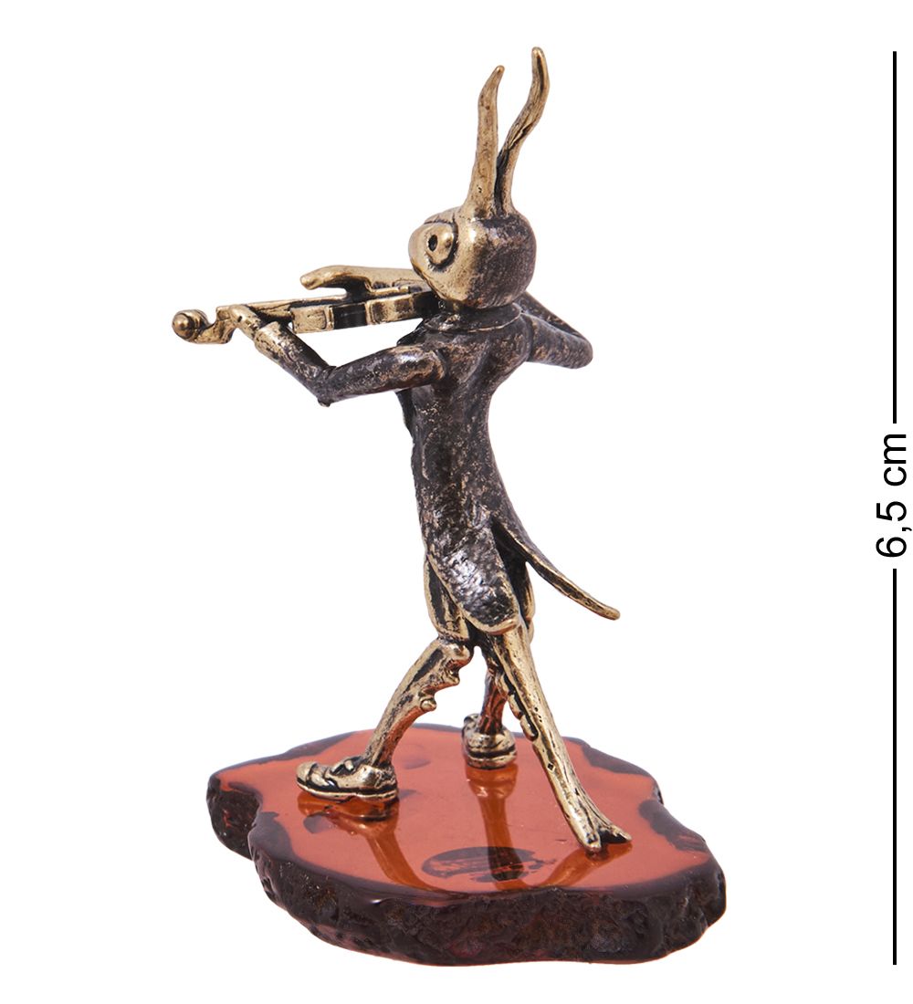 Народные промыслы AM-4158 Фигурка «Кузнечик Скрипач» (латунь, янтарь)