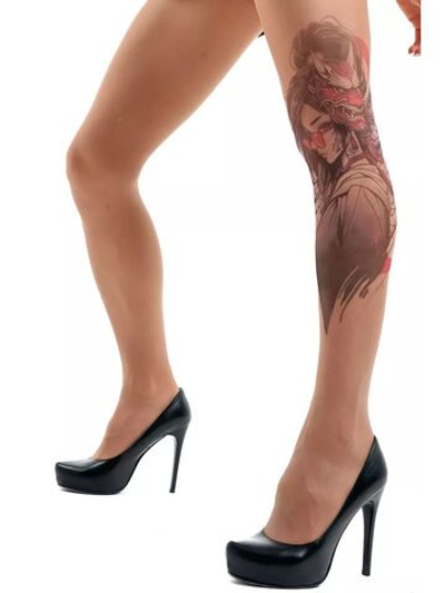 Колготки с принтом в виде девушки-самурая (Размер: S-M-L) (Цвет: бежевый)