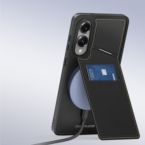 Чехол с MagSafe и подставкой-картхолдером от Dux Ducis для Samsung Galaxy S25 Edge, серия Rafi II Mag Series