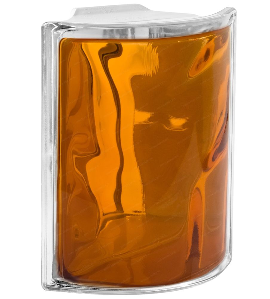 Купить Угловой стеклоблок оранжевый окрашенный изнутри Vitrablok  19x10x10x8 закругленный