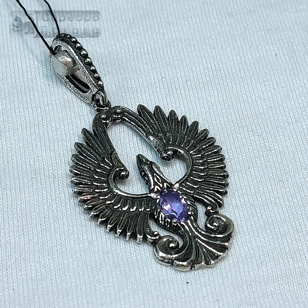 Подвеска "Феникс", гранат/аметист