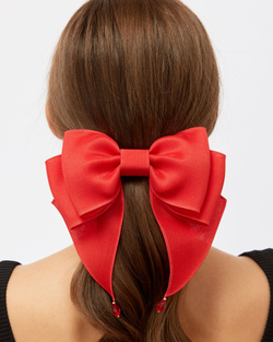 Бант "Бэтман" из натурального красного шёлка с декором