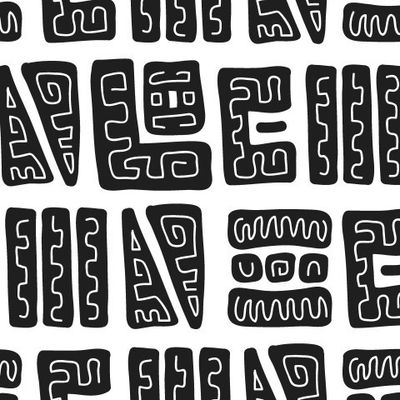 Этнические крупные черные этнические узоры на белом фоне. Африканский орнамент.