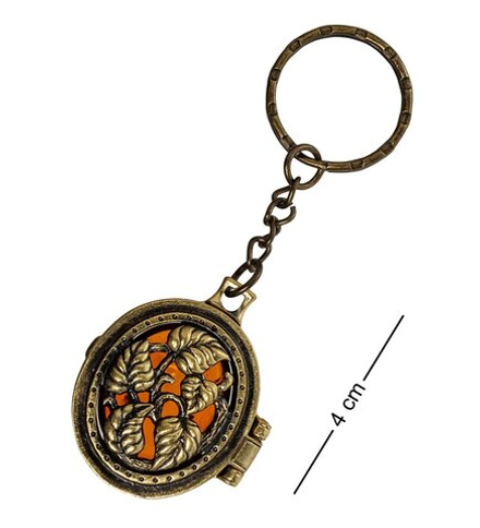 AM-1613 Брелок «Медальон Вьюнок» (латунь, янтарь)