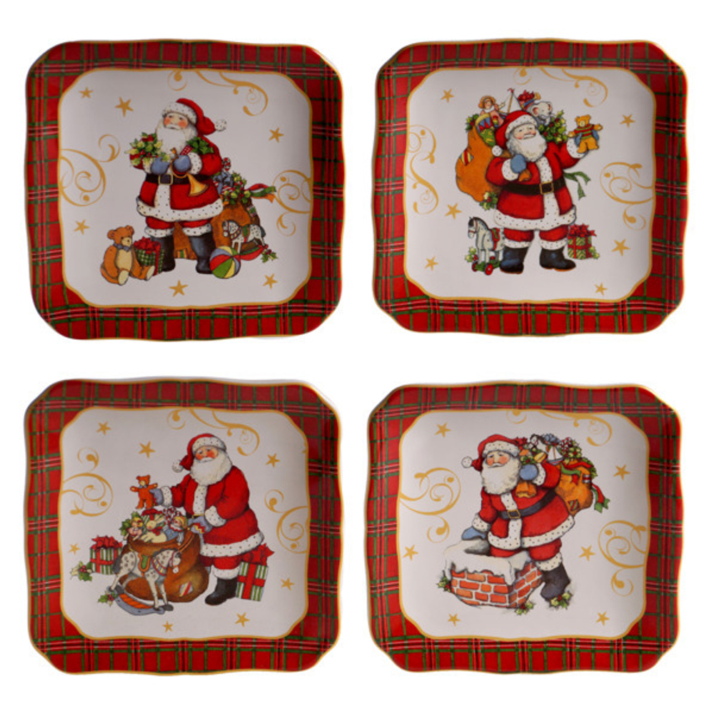 Тарелка десертная квадратная Certified Int. Винтажный Санта 15см в ассортименте