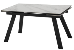 Стол МОРИС-2 140 БЕЛЫЙ МРАМОР АКТИВНЫЙ , керамика / Черный каркас, М-City