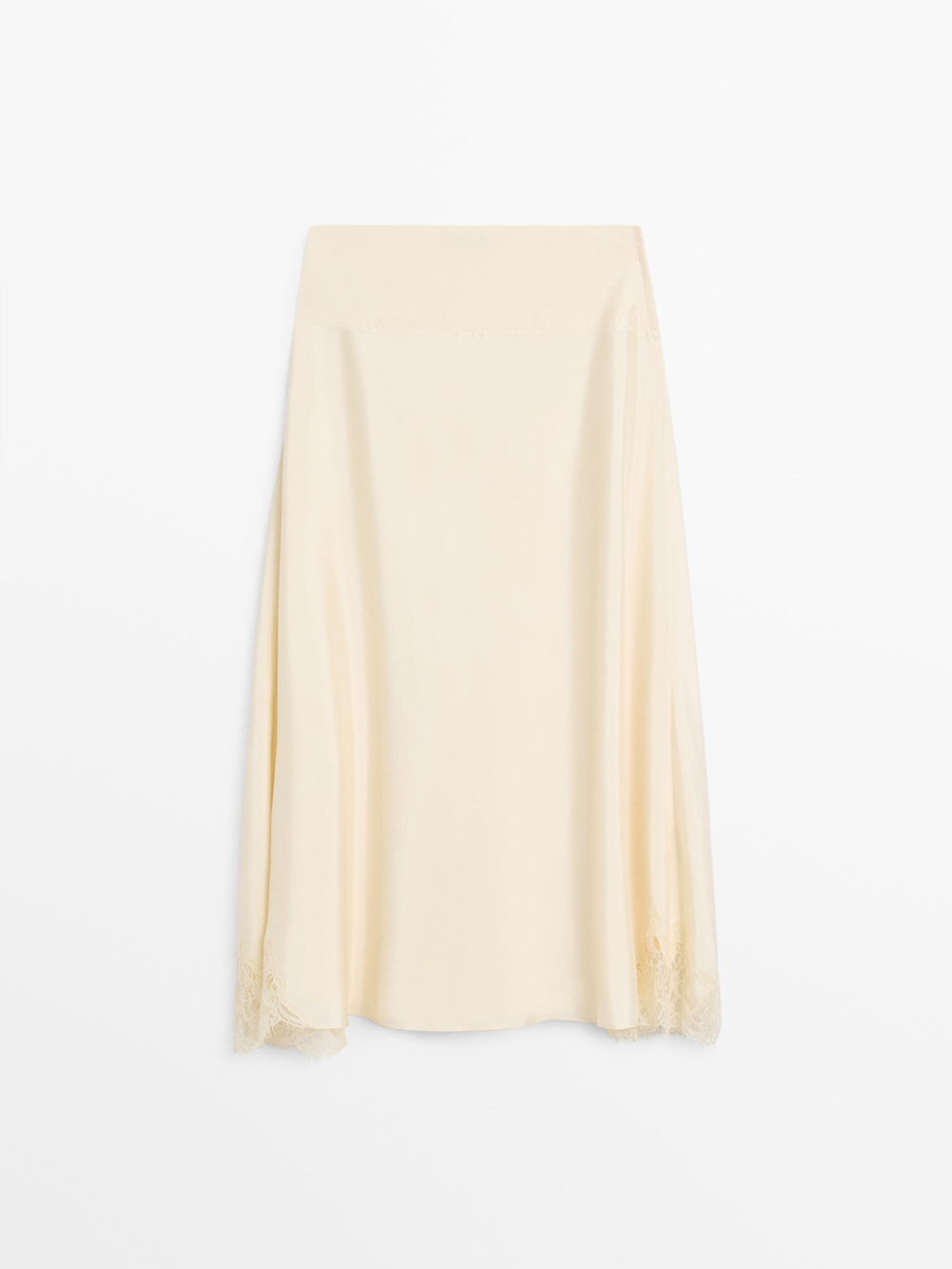 Massimo Dutti Юбка асимметричного кроя с кружевом, ванильный