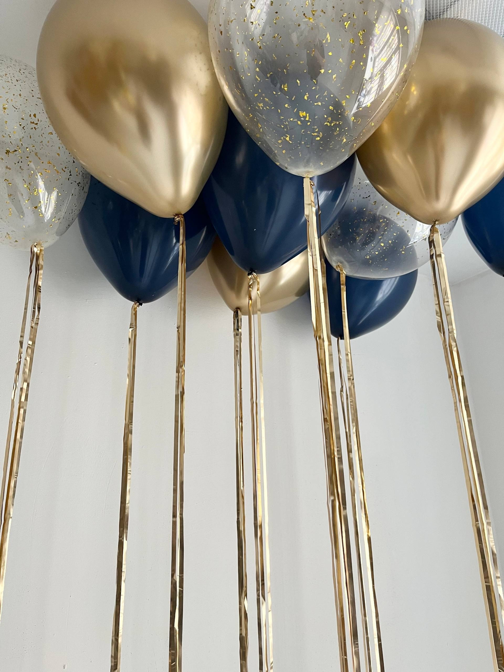 Воздушные шары под потолок синий/золото №3927