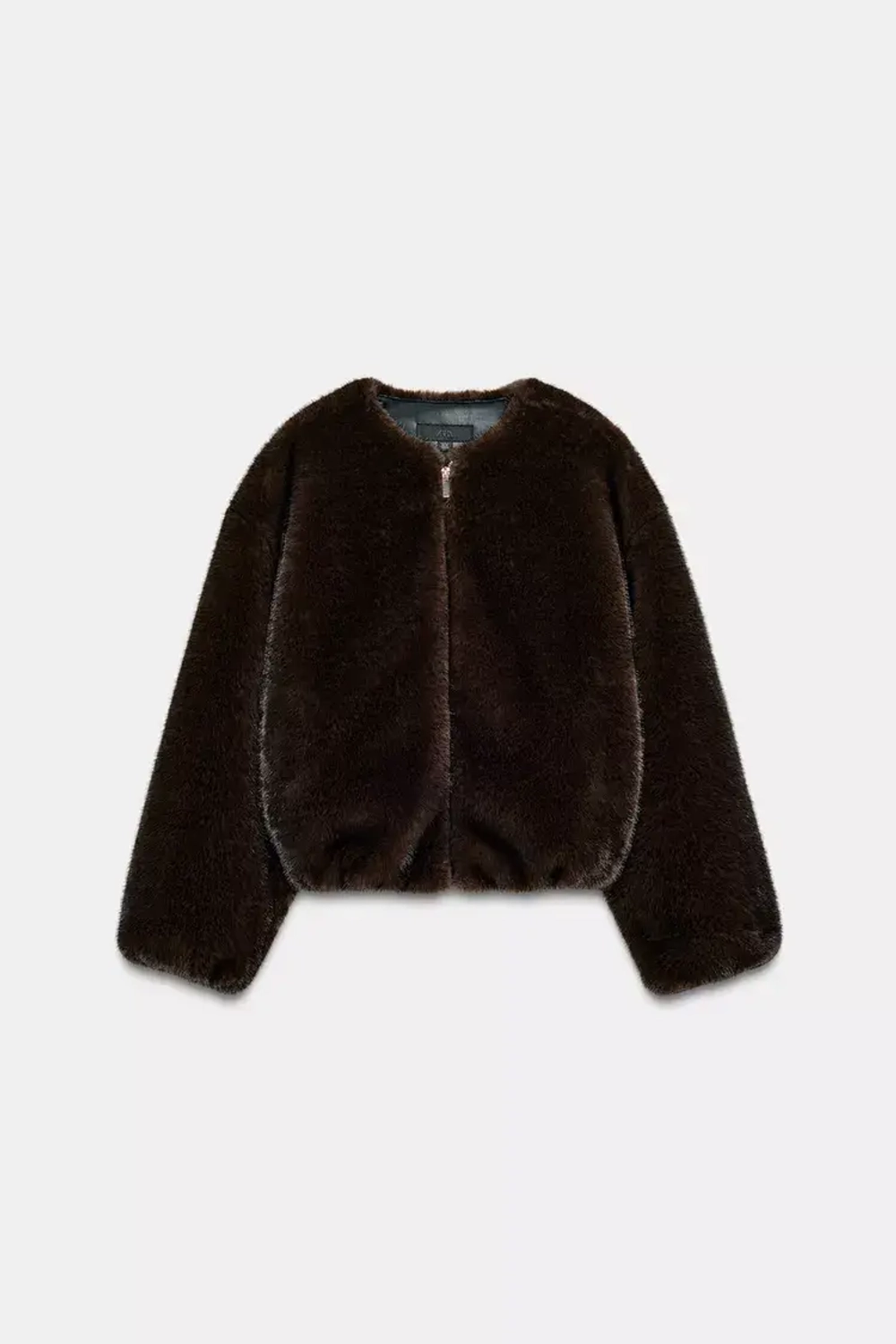 ZARA БОМБЕР ИЗ ИСКУССТВЕННОГО МЕХА, ТЕМНО-КОРИЧНЕВЫЙ