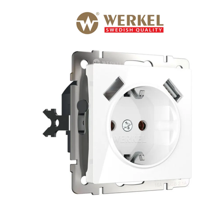 WERKEL Розетка с заземлением,шторками и USBх2 (белая) W1171501