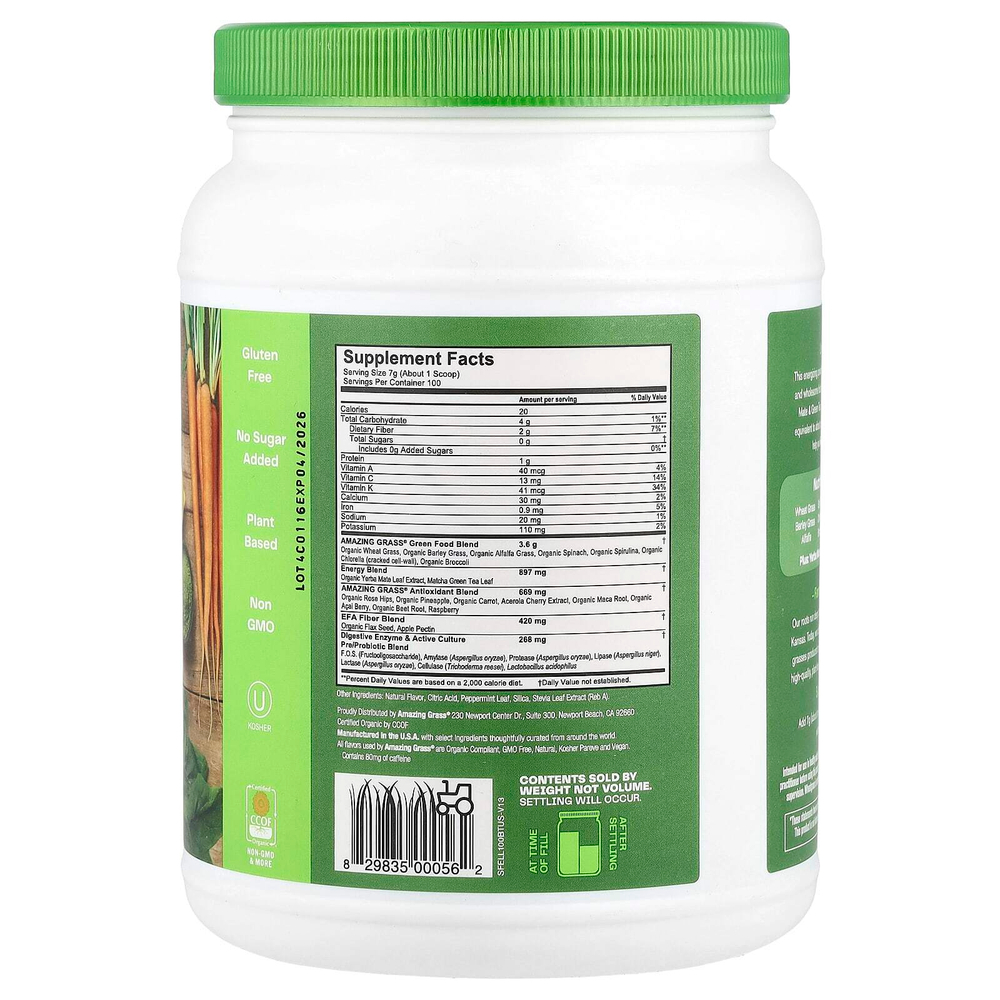 Amazing Grass, Green Superfood для повышения уровня энергии, лимон и лайм, 700 г (1,5 фунта)