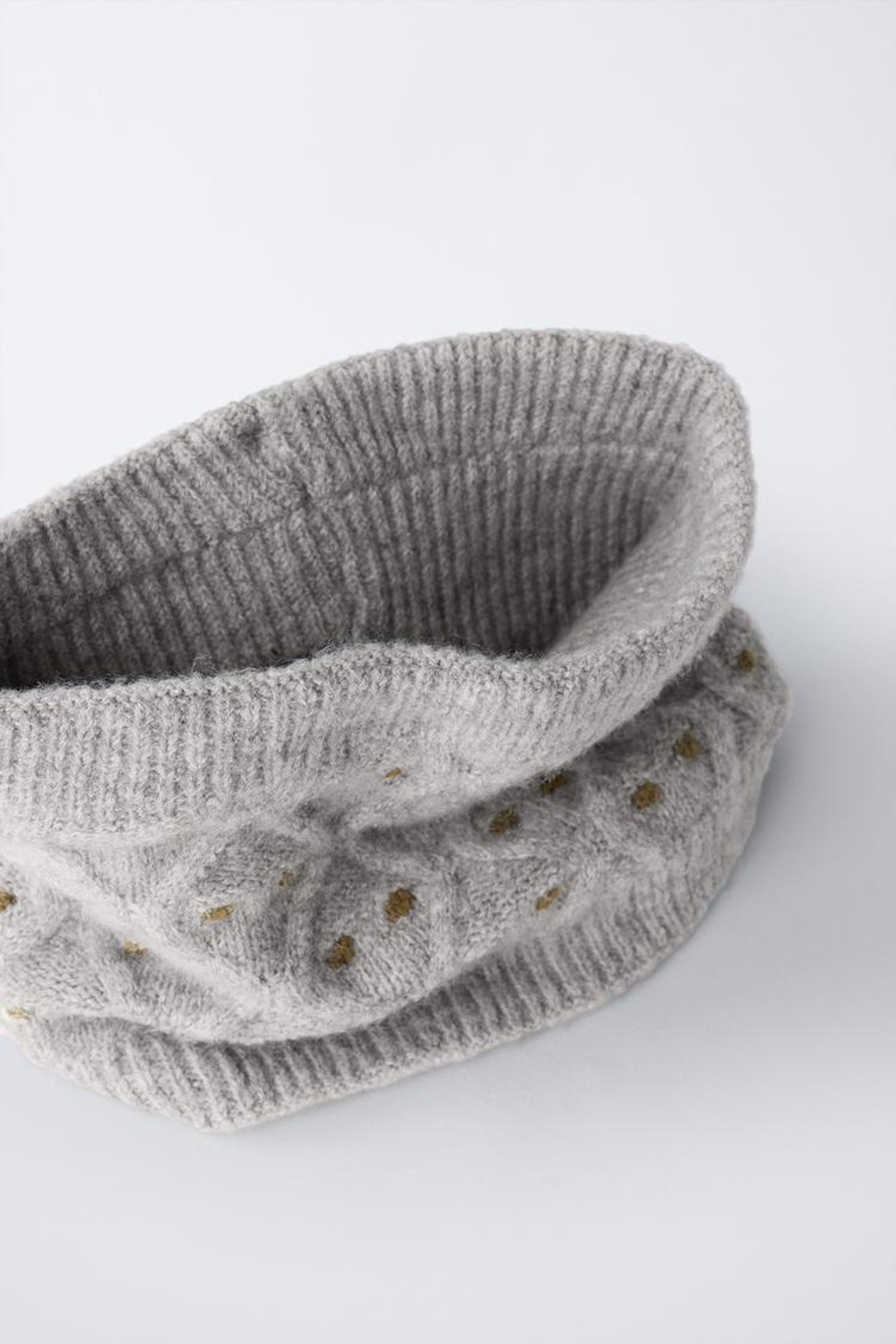 ZARA ТРИКОТАЖНЫЙ ШАРФ-СНУД В ГОРОШЕК, ПЕСОЧНЫЙ