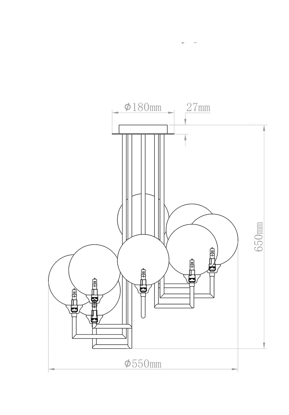 K2KG01P-8G Светильник потолочный с рельефными шарами 55*65см