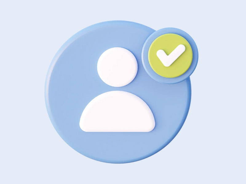 3D иконка пользователя с галочкой — аккаунт, авторизация и верификация