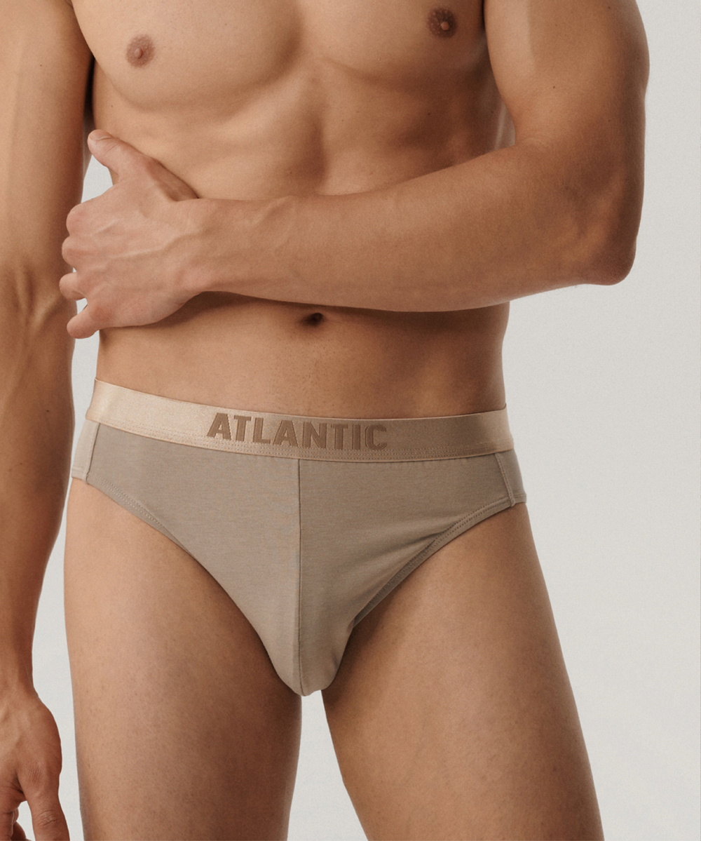 Мужские трусы слипы спорт Atlantic, набор из 2 шт., пима хлопок, бежевые, Basic 2BMP-013
