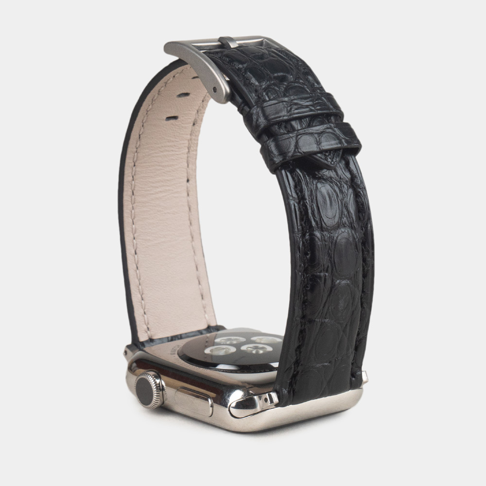 Ремешок для Apple Watch 40/41/42 mm из кожи аллигатора, черного цвета