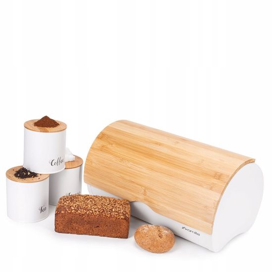 Набор Хлебница с емкостями для хранения Kamille KM 1121 нержавеющая сталь, бамбук