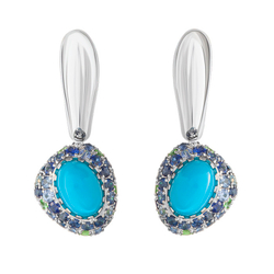 Серьги с Бирюзой, Сапфирами и Цаворитами, E0072-0/70