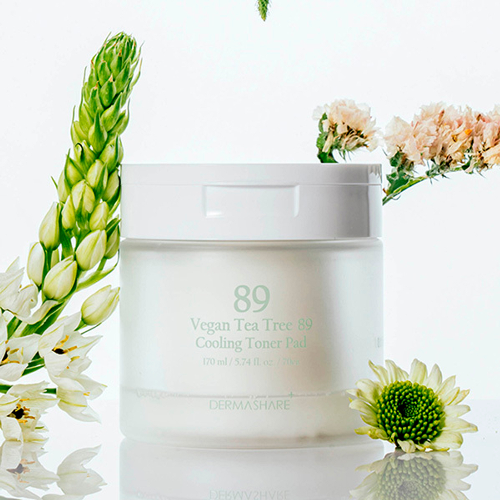 Тонизирующие пэды с экстрактом Чайного дерева 89% Dermashare Vegan Tea Tree 89 Cooling Toner Pad 70шт