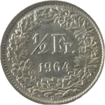 Switzerland, ½ Franc 1964 – "Helvetia Standing", AU