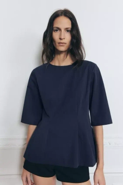 ZARA ТОП С БАСКОЙ — ZW COLLECTION, СИНИЙ