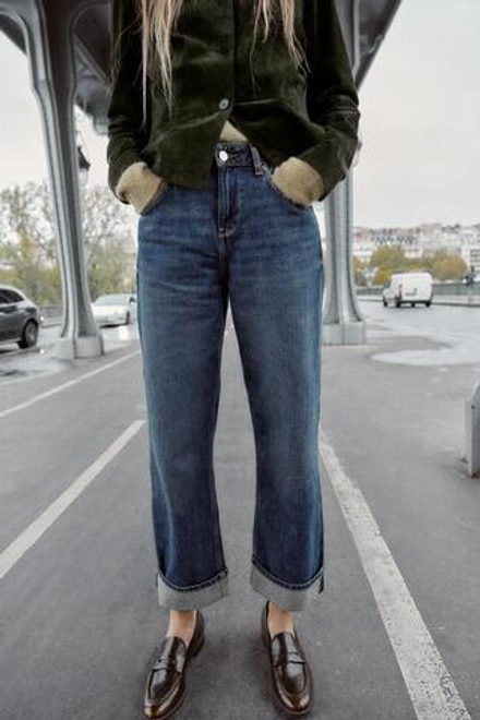 ZARA ДЖИНСЫ Z1975 WIDE LEG УКОРОЧЕННЫЕ С ВЫСОКОЙ ПОСАДКОЙ, СИНИЙ