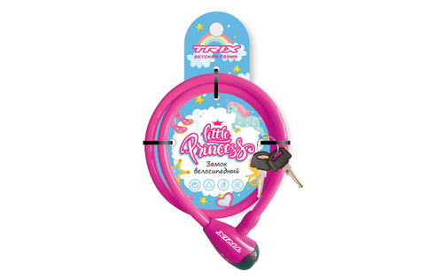 Замок велосипедный TRIX Little Princess детский, трос стальной, с ключами 12×800мм, в пластиковой оболочке, розовый