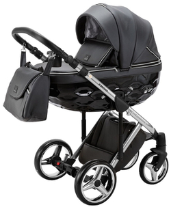 Детская коляска Adamex Chantal Special Edition Deluxe 2 в 1 С114 (ЧЕРН.ПЕРЛ.КОЖА+ХРОМ РАМА)