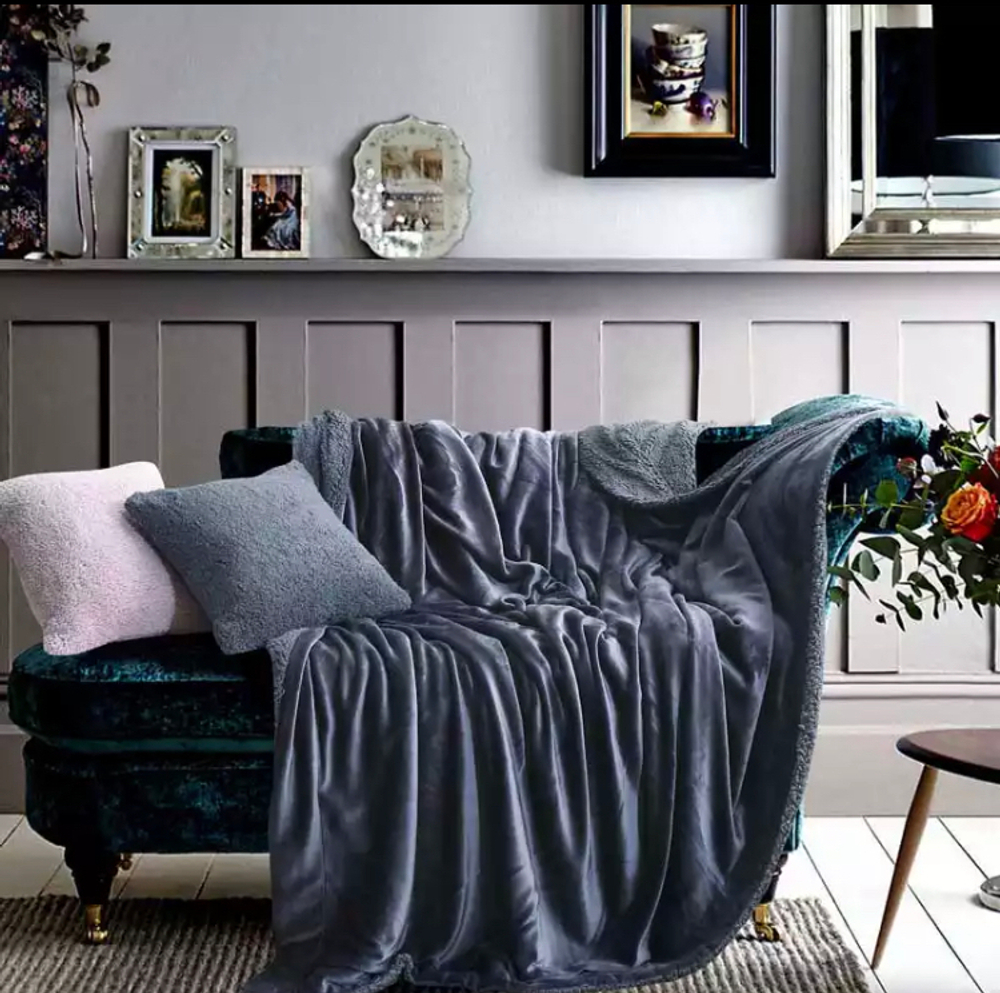 Плед двуспалка Серый Барашка Велюр-Плюш 200х220